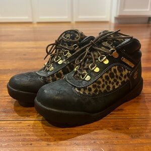 Girls Timberland boots black with animal print size 3